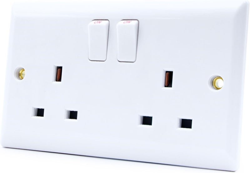 درافل مقبس كهربائي مزدوج من دورافيل ثنائي الفتحات 13 أمبير مع مؤشر نيون - بلاستيك فائق النحافة، مقاوم للحريق - Image 2